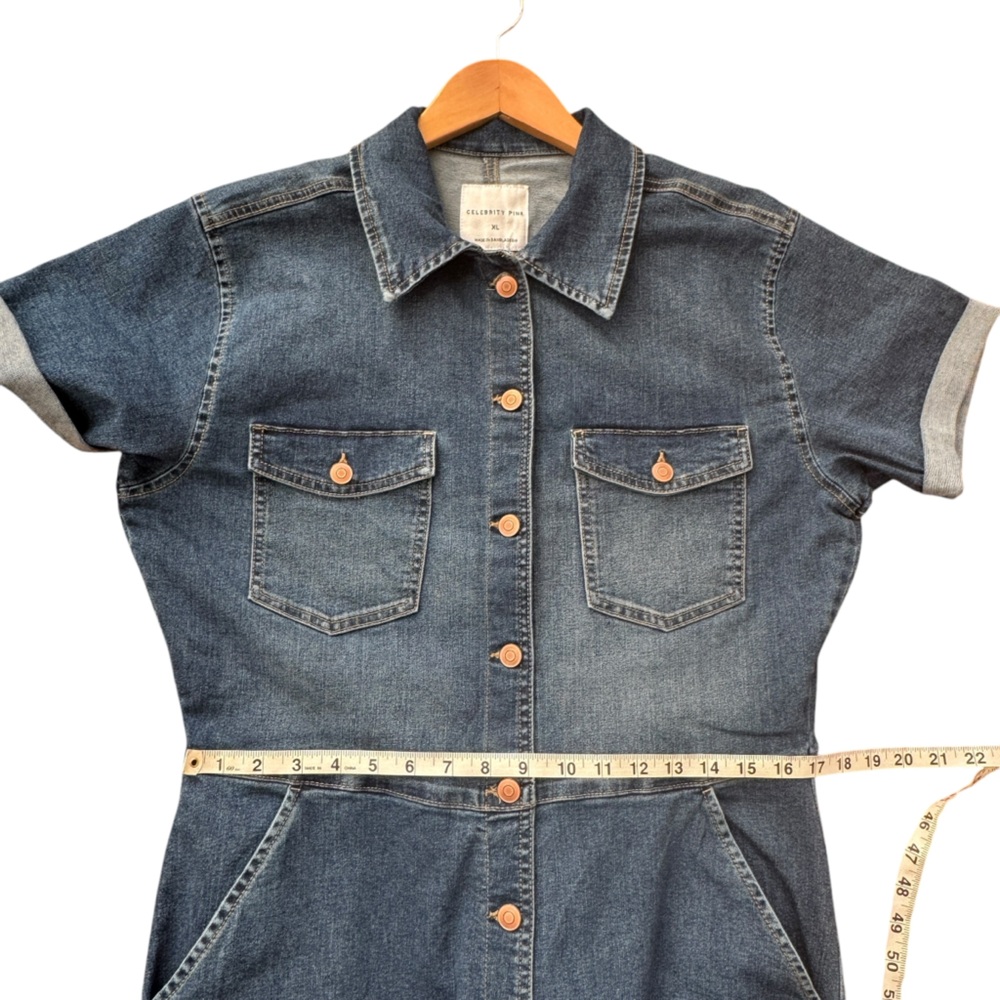 Celebrity Pink Jumpsuit ‎ Women's Denim Short Sleeve Long Jumpsuit Size XL - Picture 7 of 16